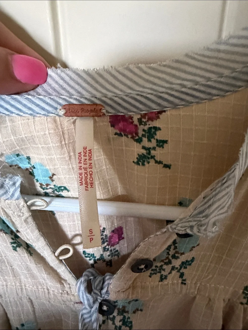 Free People Cream Floral Mini Dress with Pink and Teal Accents